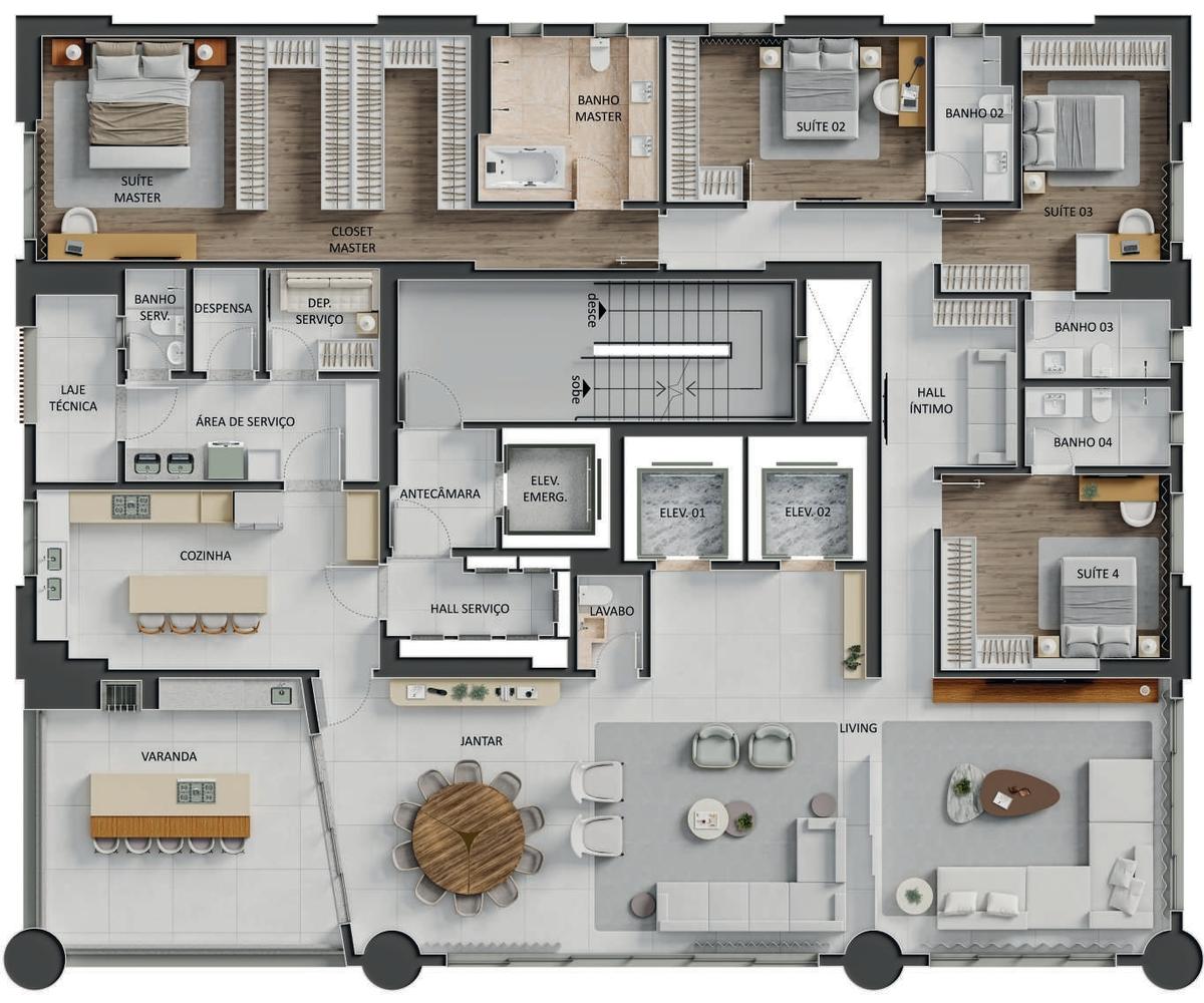 Planta 01 - 4 dorm 346,77m²