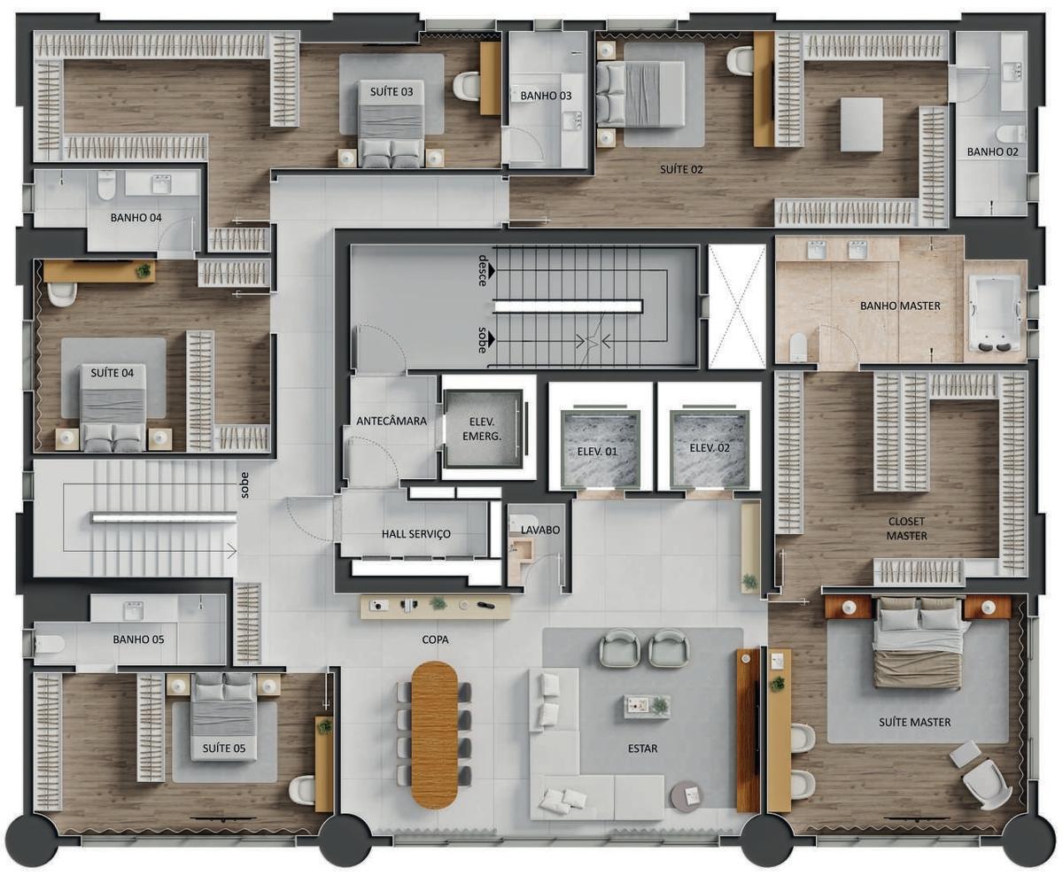 Planta 03 - 5 dorm 669,25m² - cobertura duplex - inferior