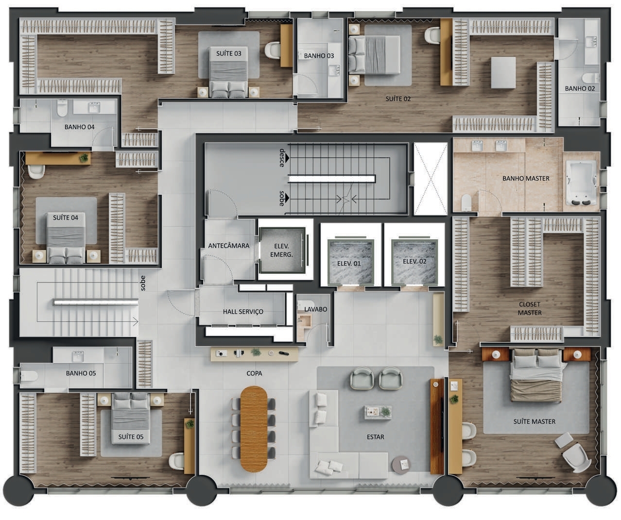 Planta 03 - 5 dorm 669,25m² - cobertura duplex - inferior