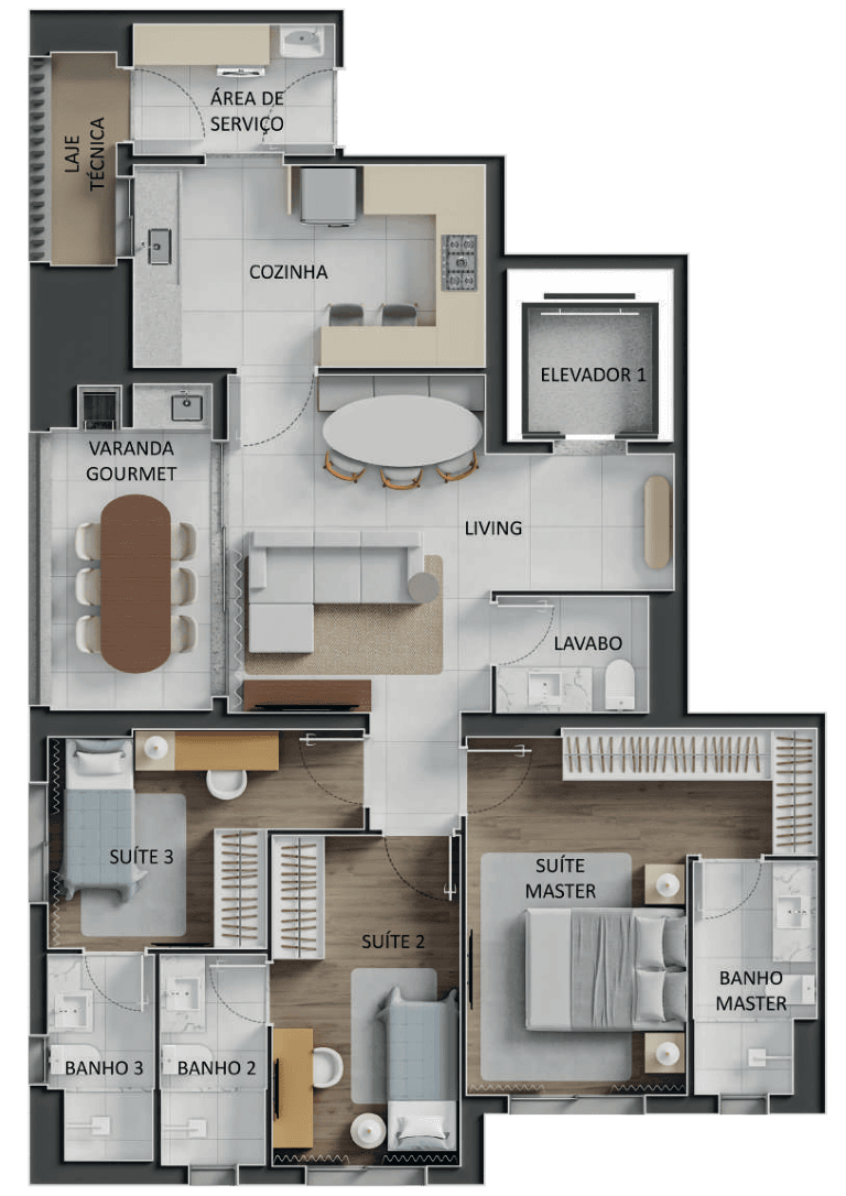 Planta 01 - 3 dorm 112,10m²