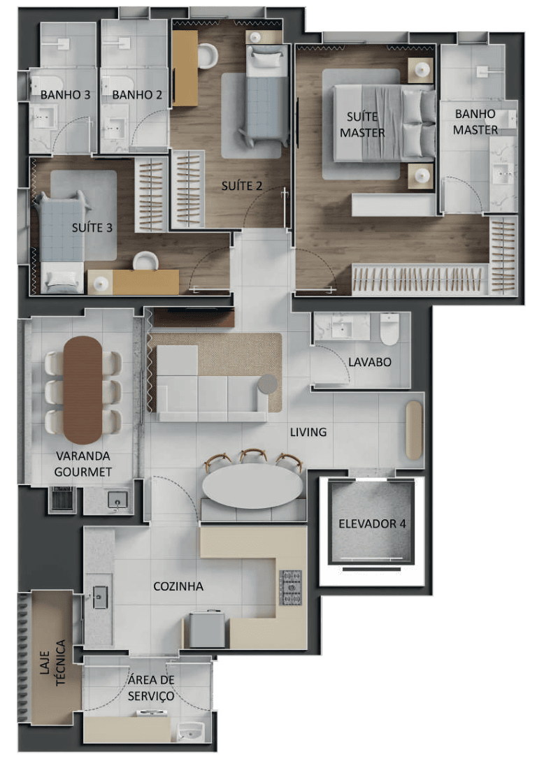 Planta 03 - 3 dorm 113,14m²