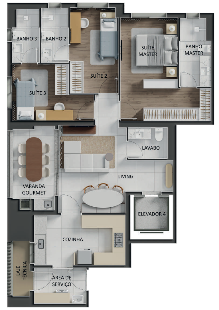 Planta 03 - 3 dorm 113,14m²