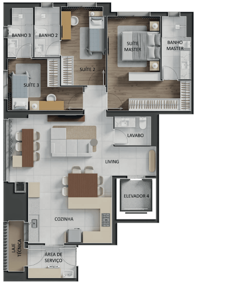 Planta 04 - 3 dorm 113,14m² - opção