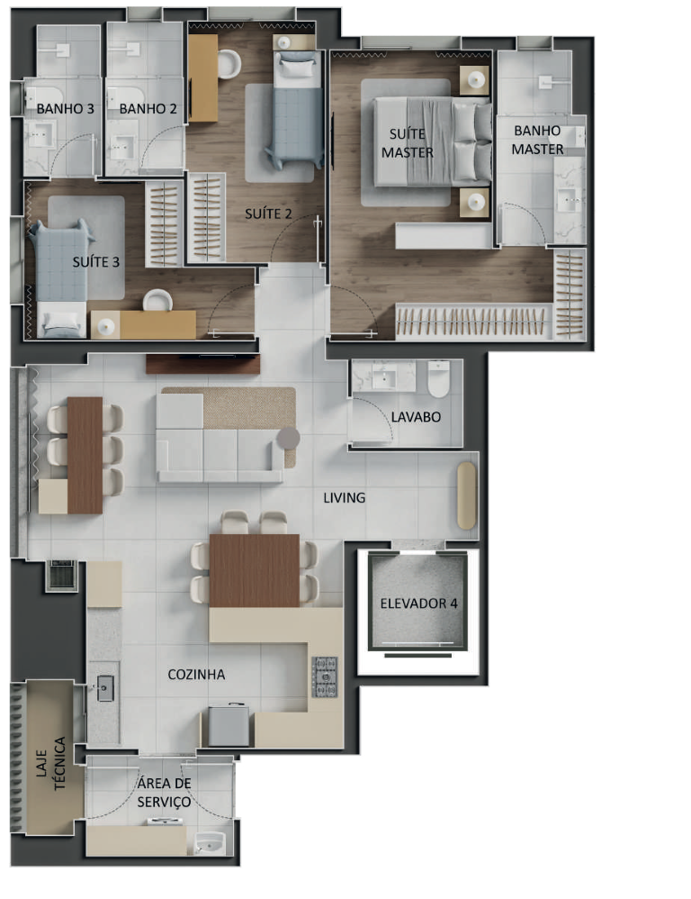 Planta 04 - 3 dorm 113,14m² - opção
