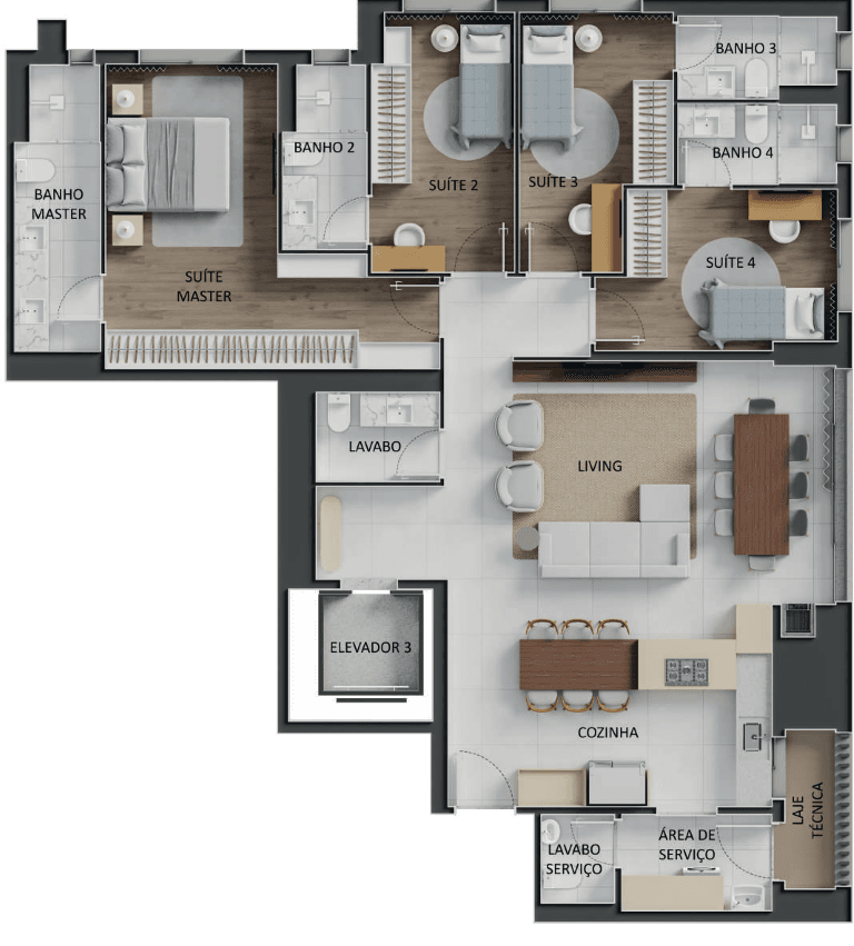 Planta 08 - 4 dorm 145,83m² - opção