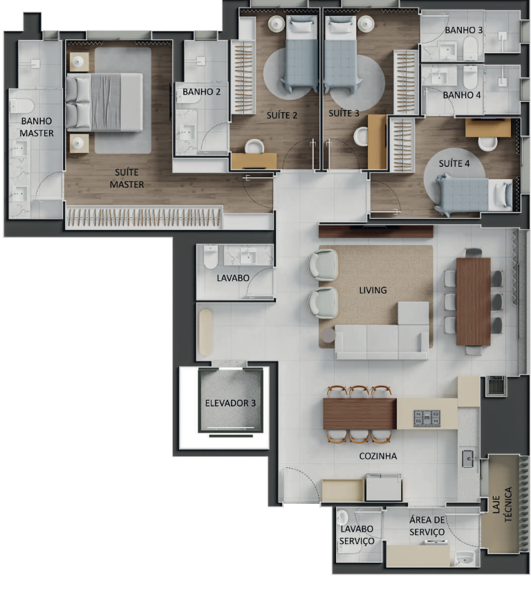 Planta 08 - 4 dorm 145,83m² - opção