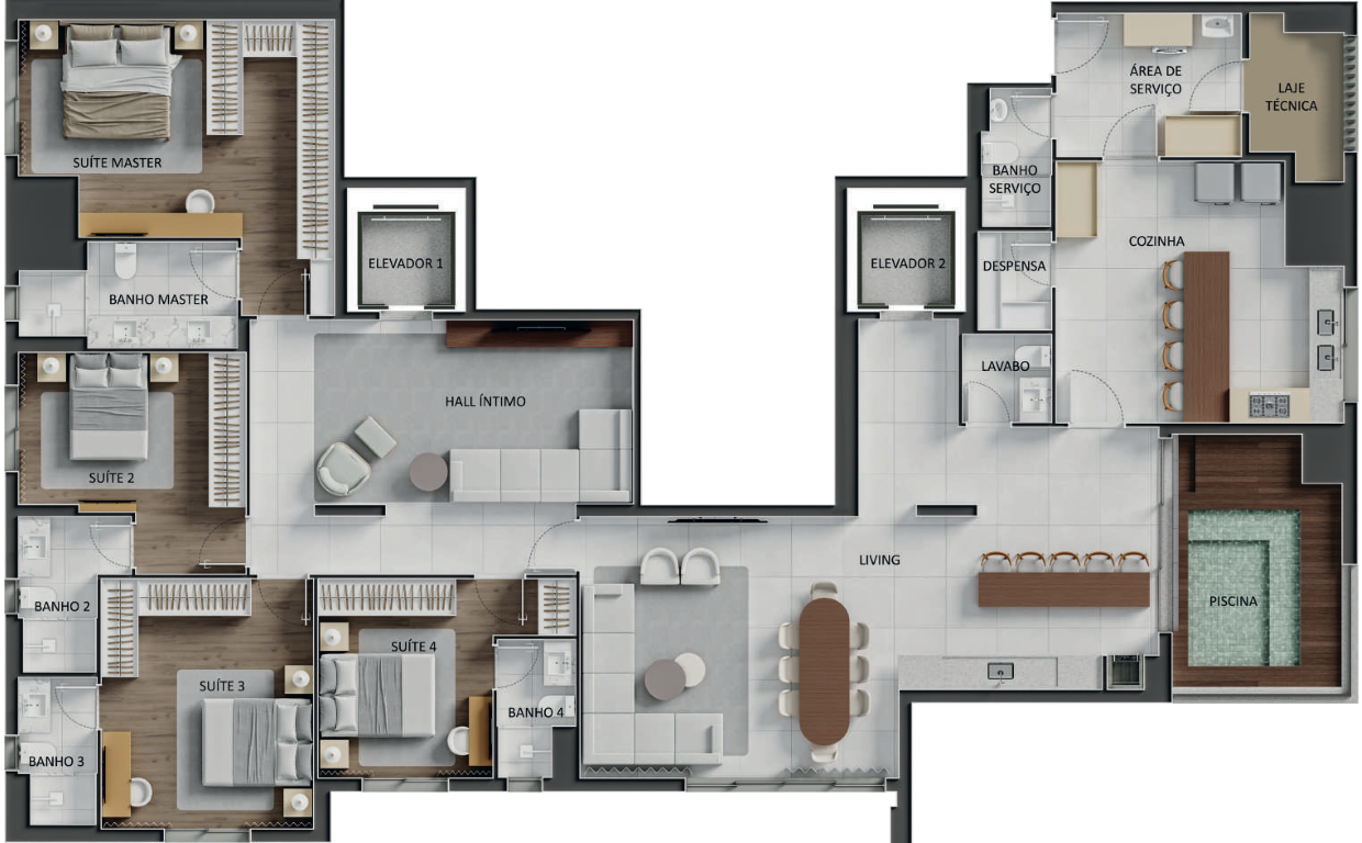 Planta 09 - 4 dorm 248,64m² - penthouse