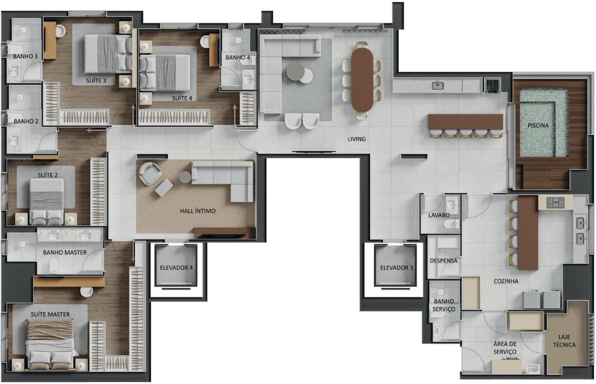 Planta 10 - 4 dorm 250,14m² - penthouse