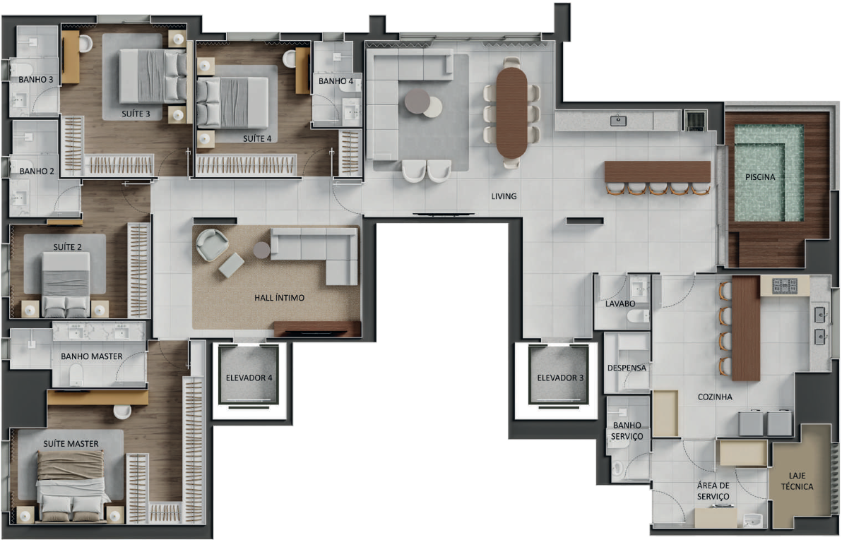 Planta 10 - 4 dorm 250,14m² - penthouse