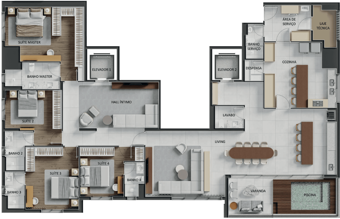 Planta 11 - 4 dorm 271,74m² - penthouse