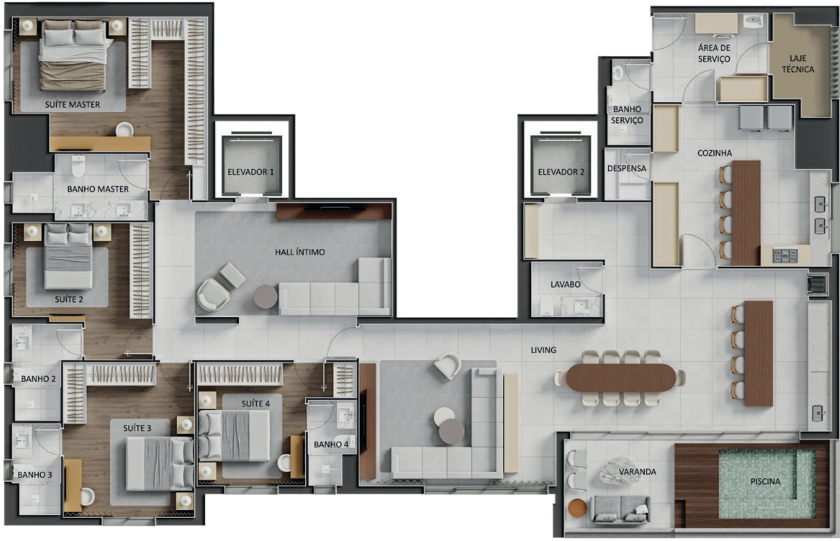 Planta 11 - 4 dorm 271,74m² - penthouse