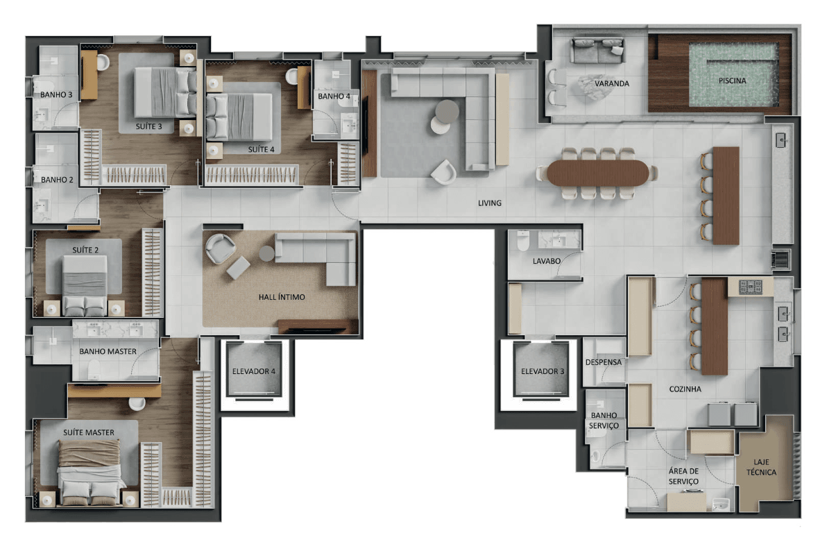 Planta 12 - 4 dorm 272,68m² - penthouse