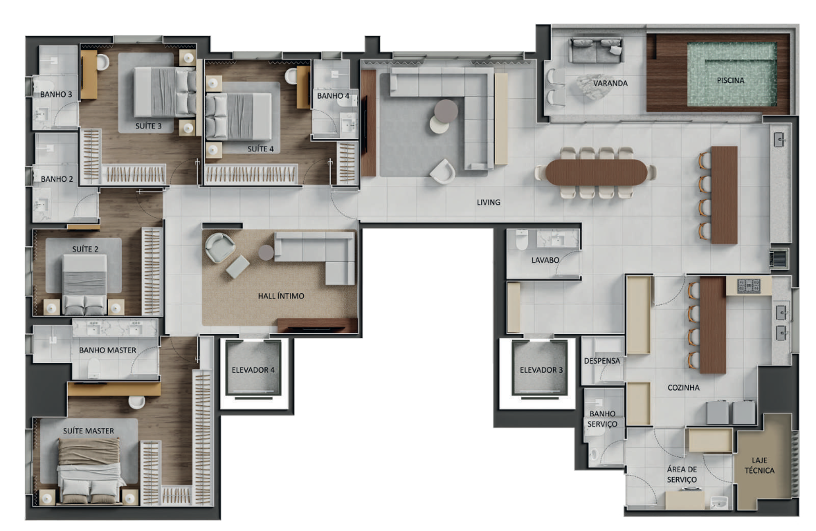 Planta 12 - 4 dorm 272,68m² - penthouse