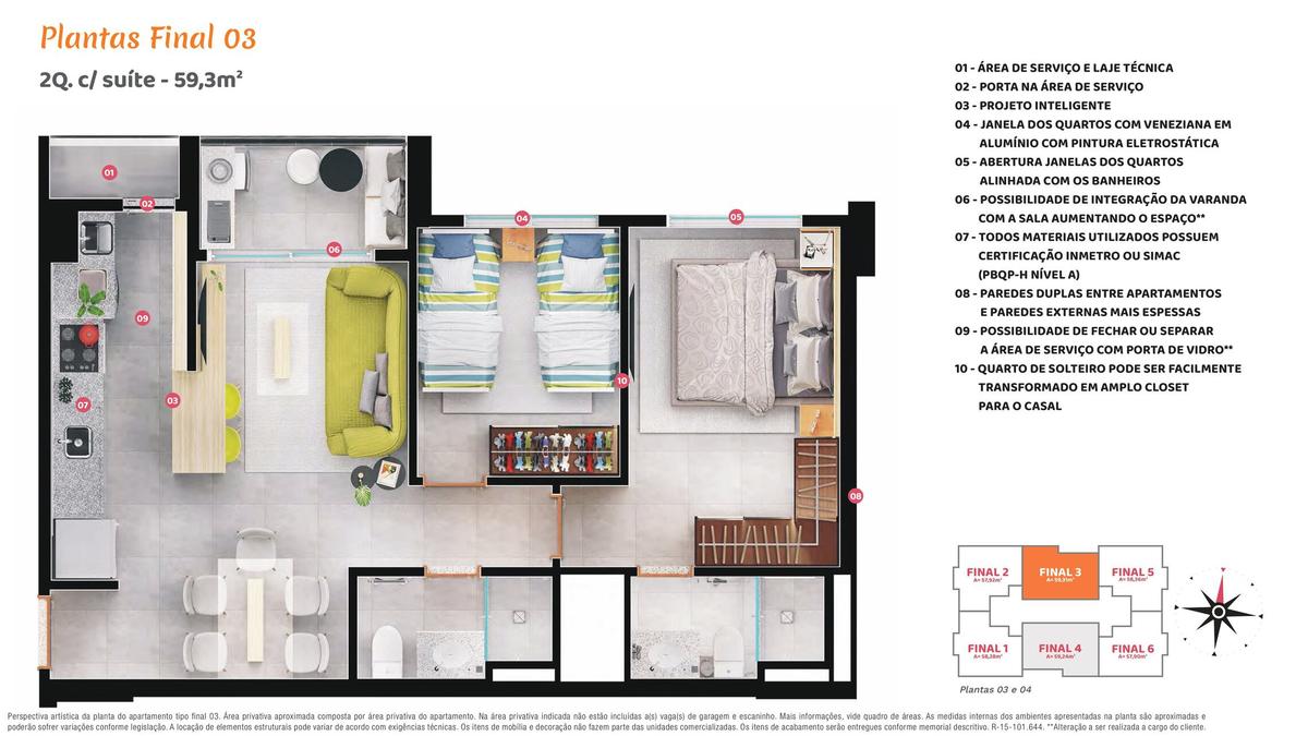 Planta 02 - 2 dorm 58 5m²