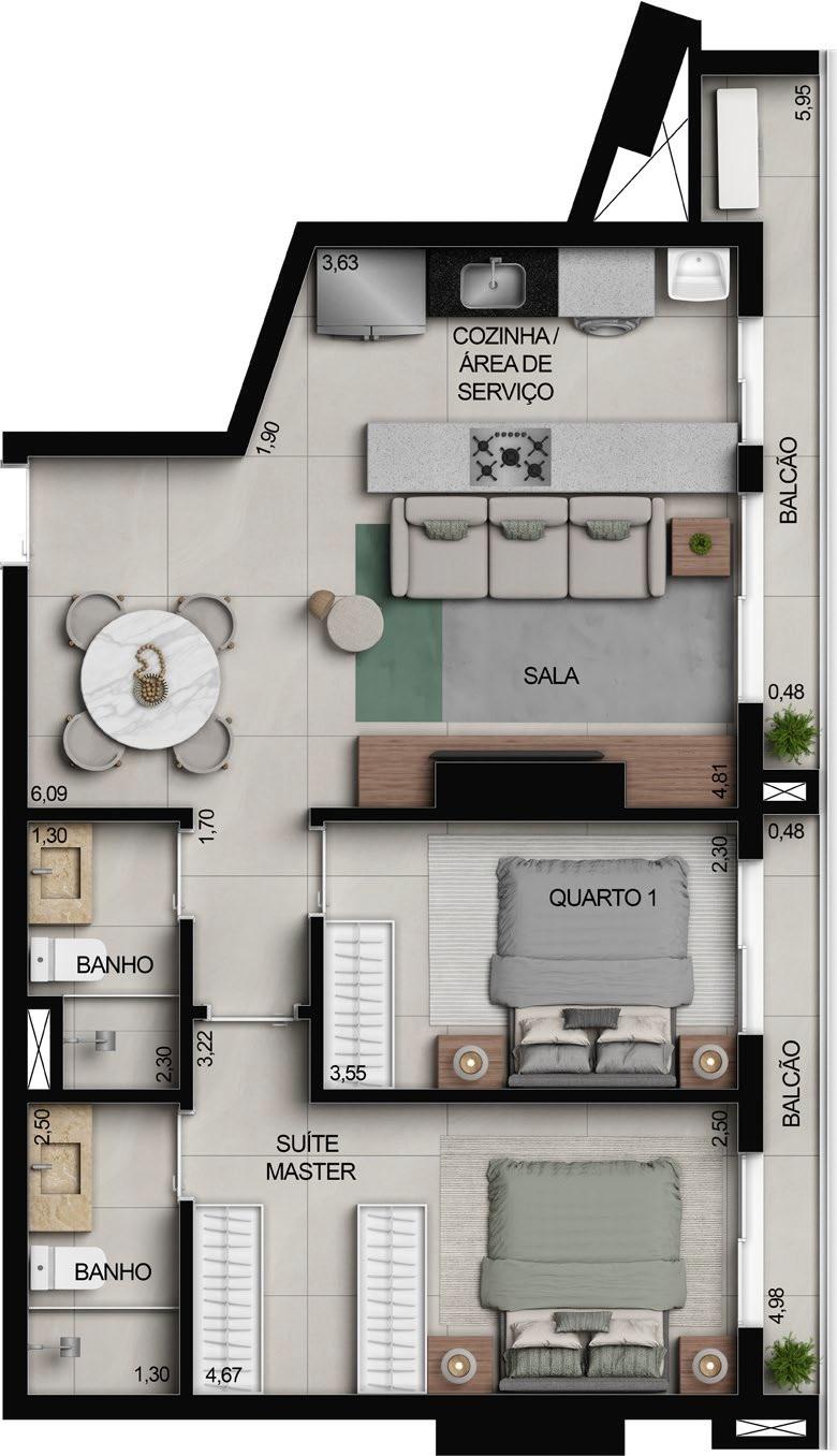 Planta 04 - 2 dorm 70m²