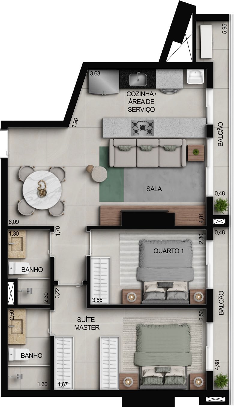 Planta 04 - 2 dorm 70m²