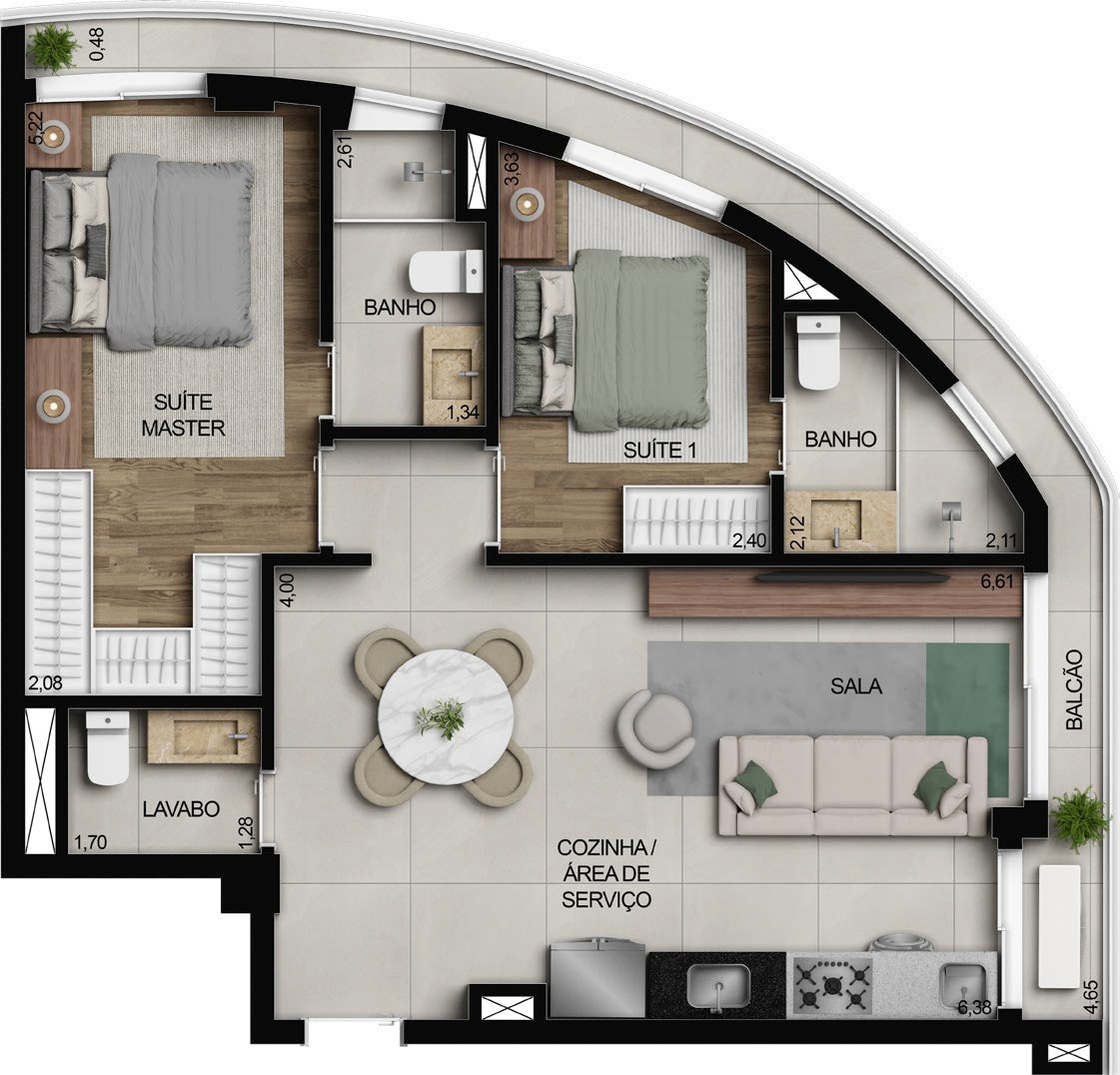 Planta 08 - 2 dorm 75m²