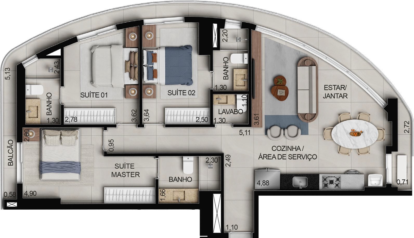 Planta 11 - 3 dorm 100m²