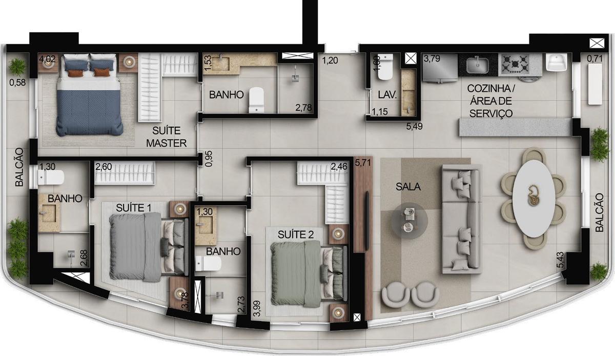 Planta 12 - 3 dorm 109m²