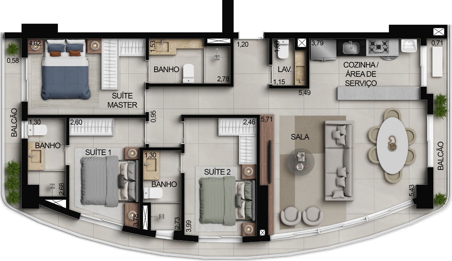 Planta 12 - 3 dorm 109m²