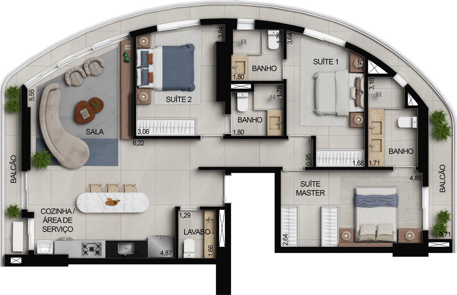 Planta 13 - 3 dorm 118m²