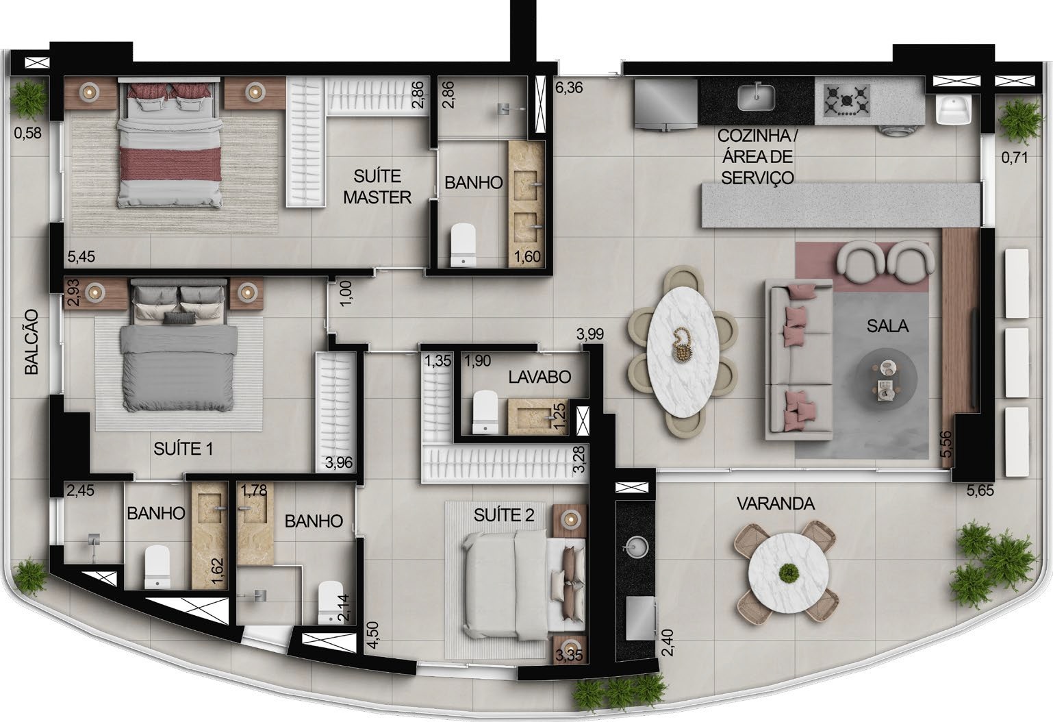 Planta 15 - 3 dorm 141m²