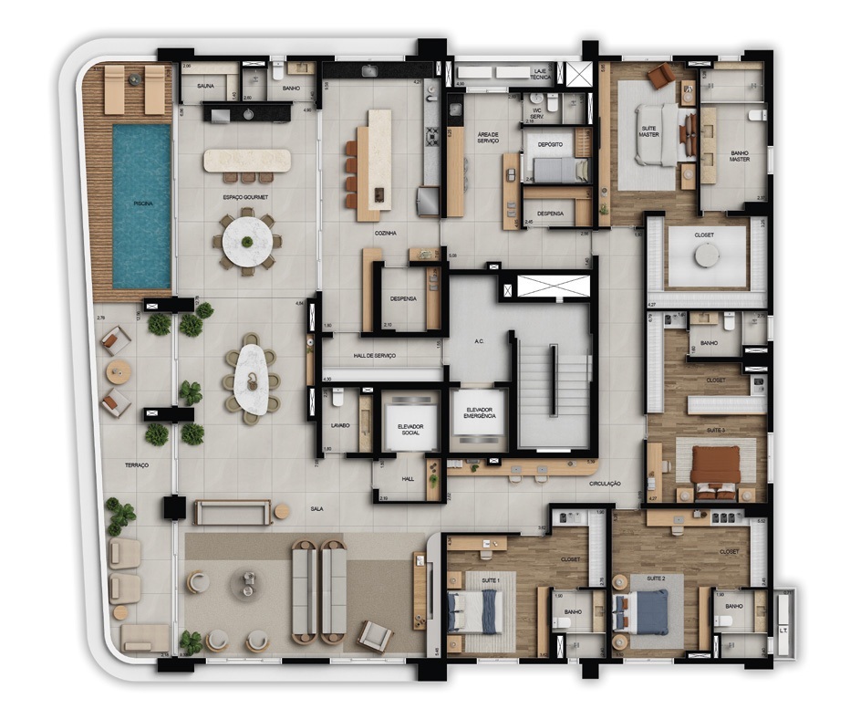 Planta 07 - 4 dorm 477,92m² - penthouse