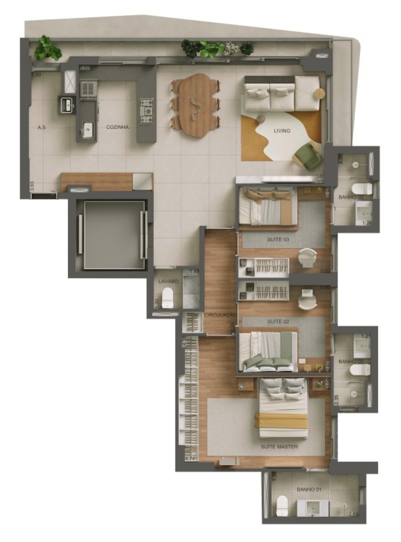 Planta 03 - 3 dorm 115m²