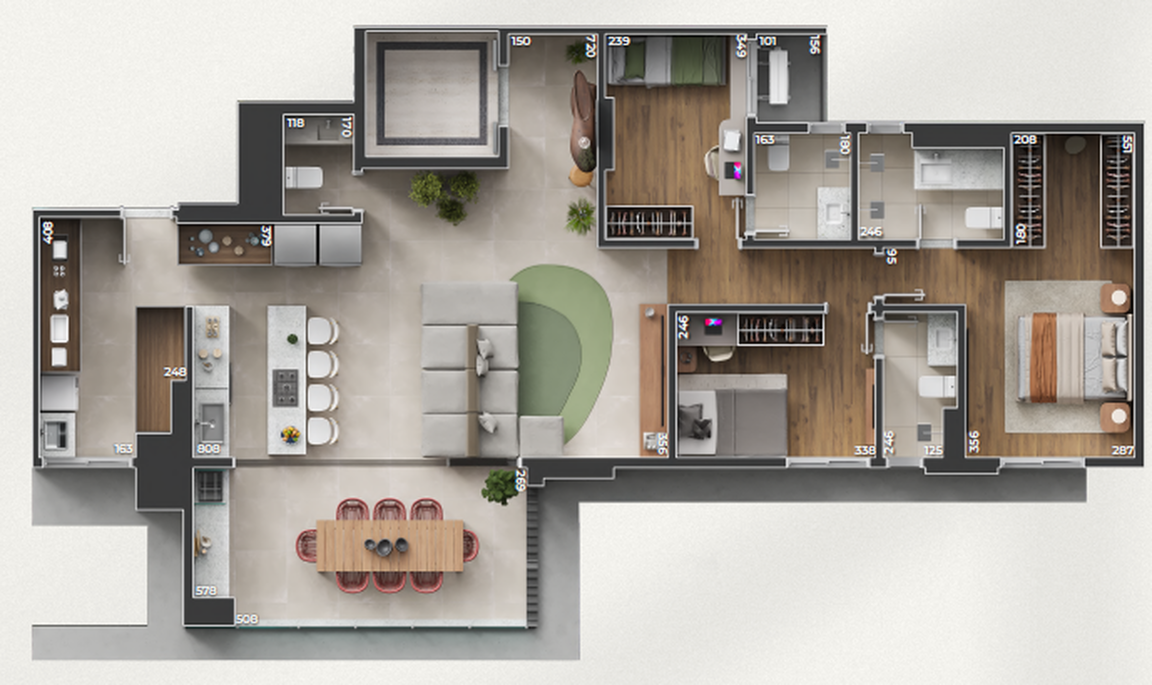 Planta 02 - 3 dorm 130m²
