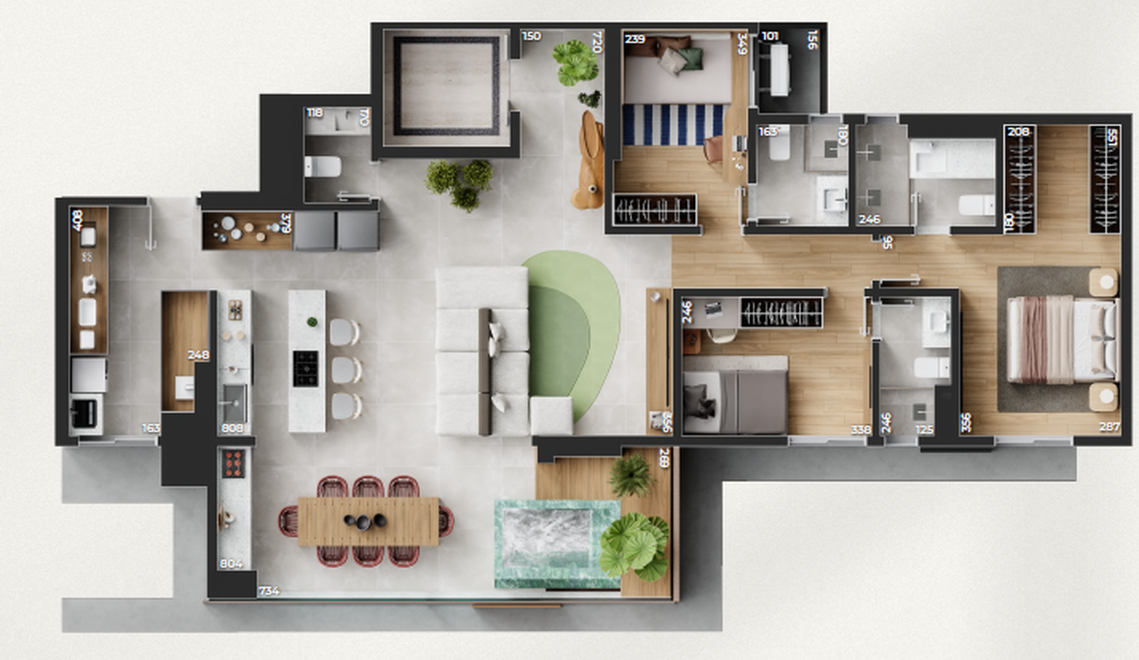 Planta 05 - 3 dorm 136m²