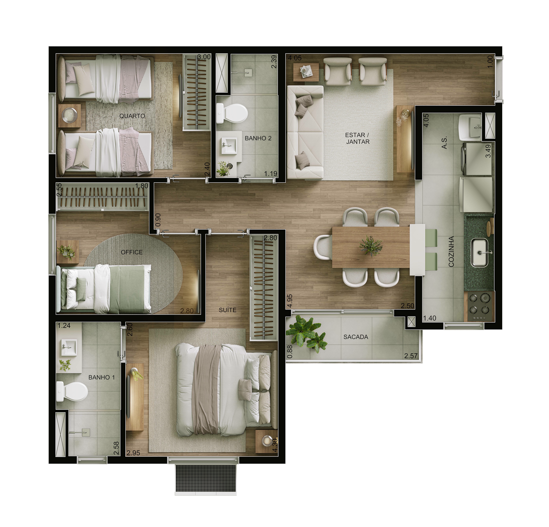 Planta 02 - 3 dorm 61m²