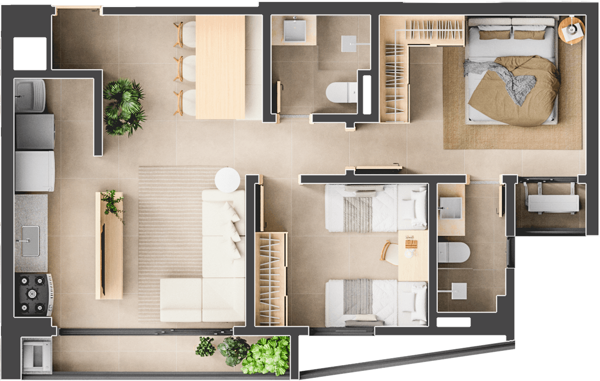 Planta 01 - 2 dorm 62m²