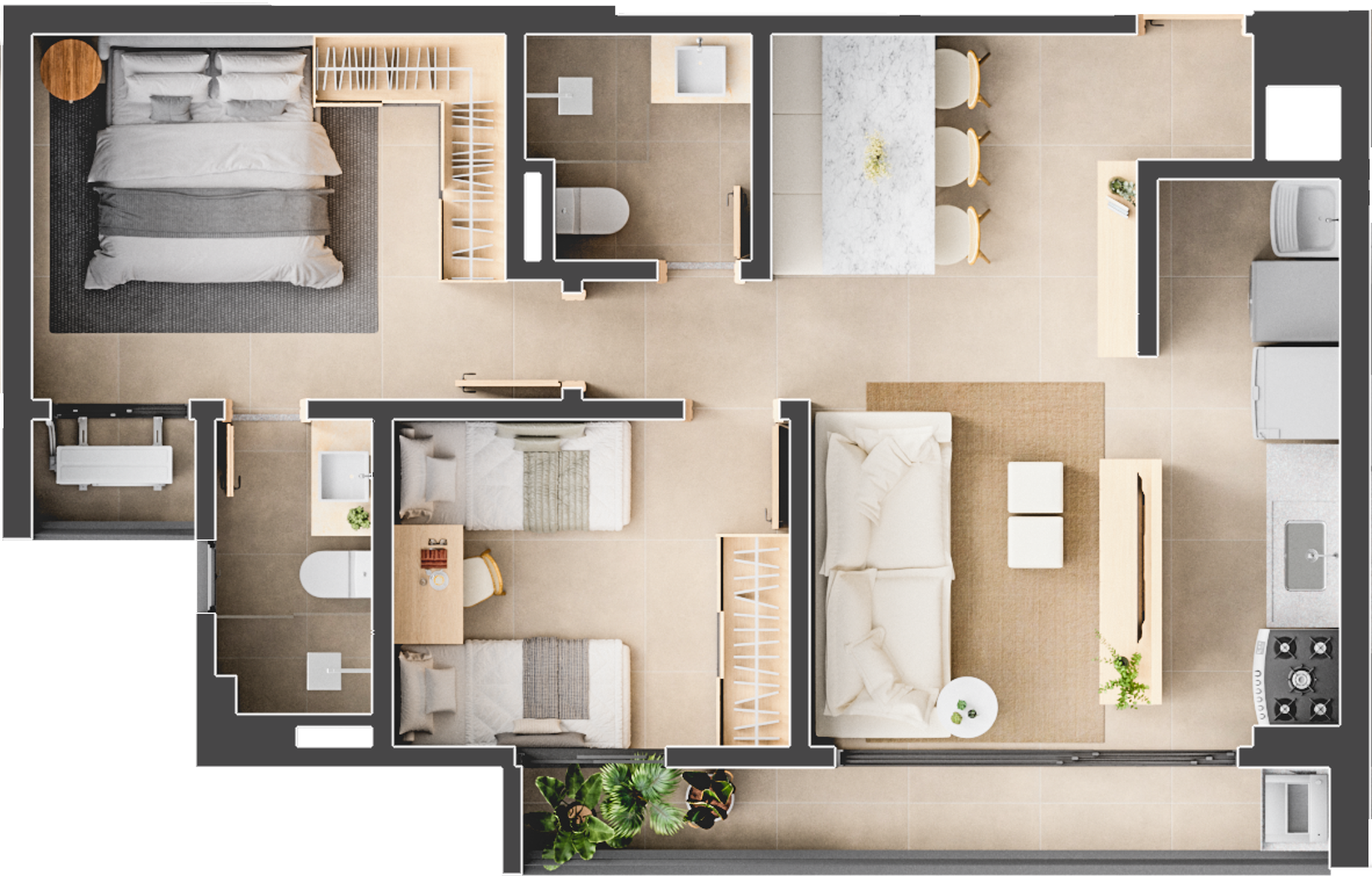 Planta 02 - 2 dorm 64m²