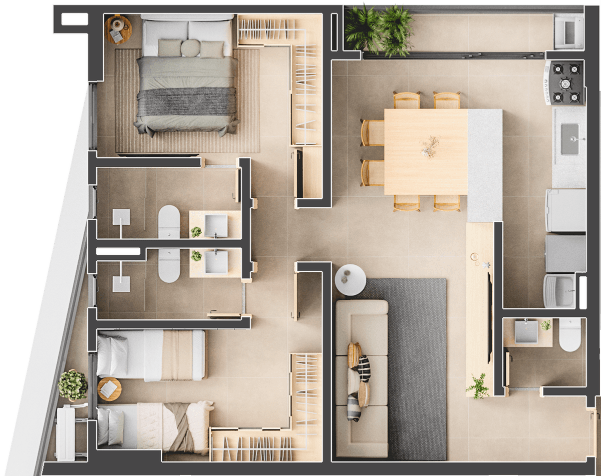 Planta 04 - 2 dorm 71m²