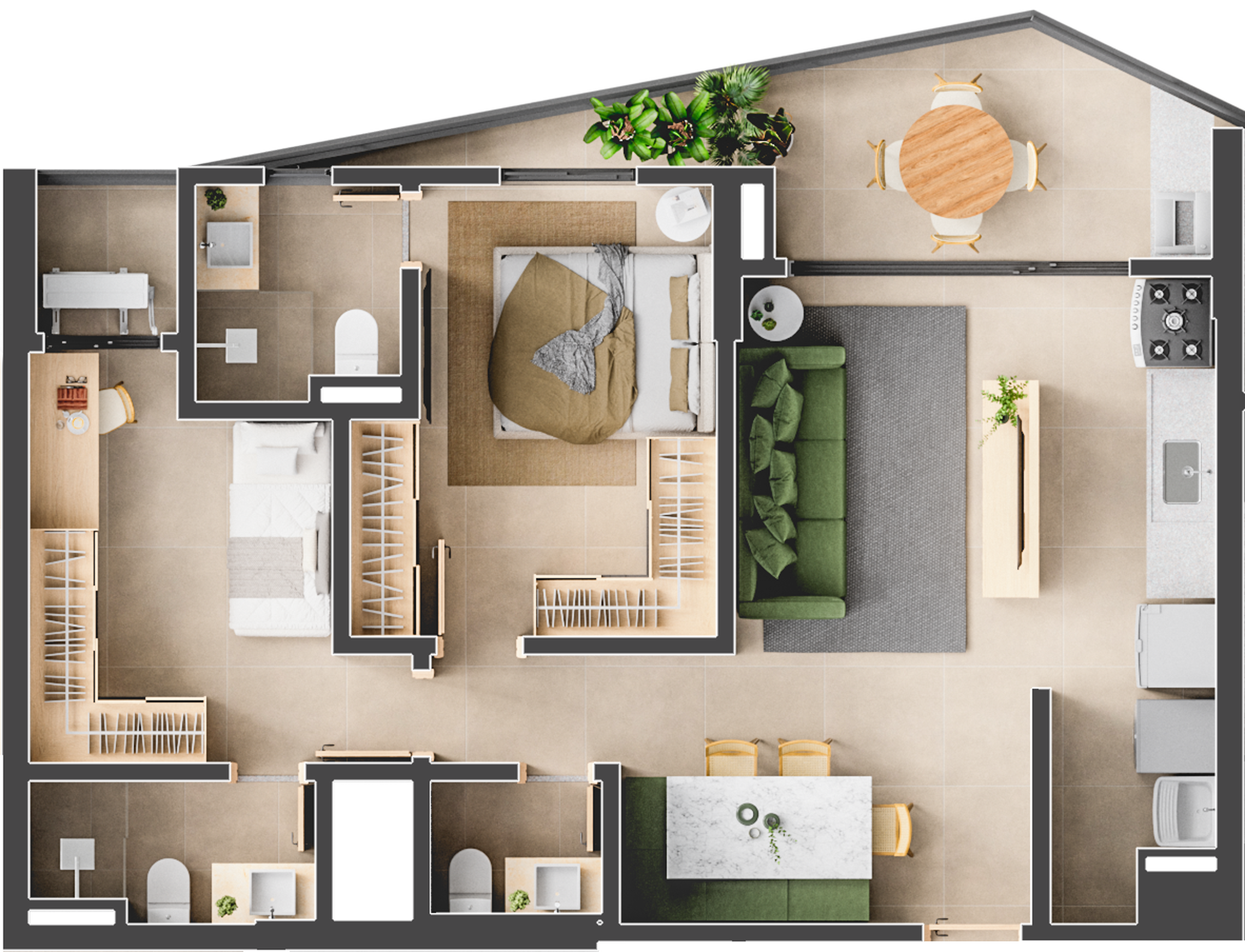 Planta 05 - 2 dorm 77m²