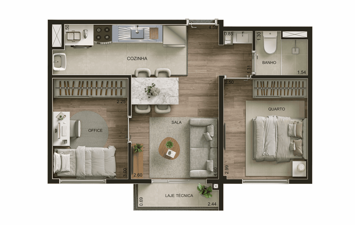 Planta 02 - 2 dorm 41m²