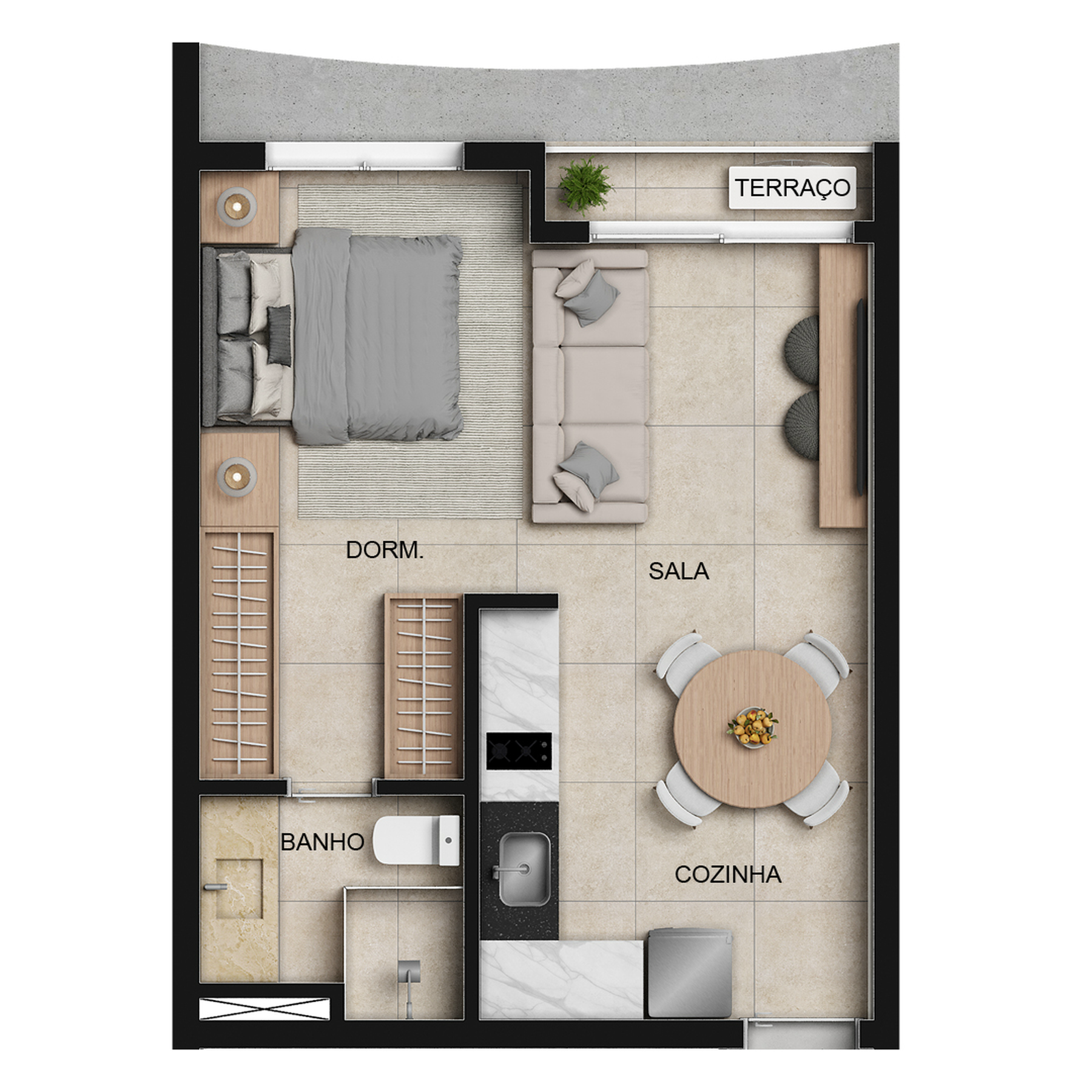 Planta 01 - 1 dorm 36m² - studio
