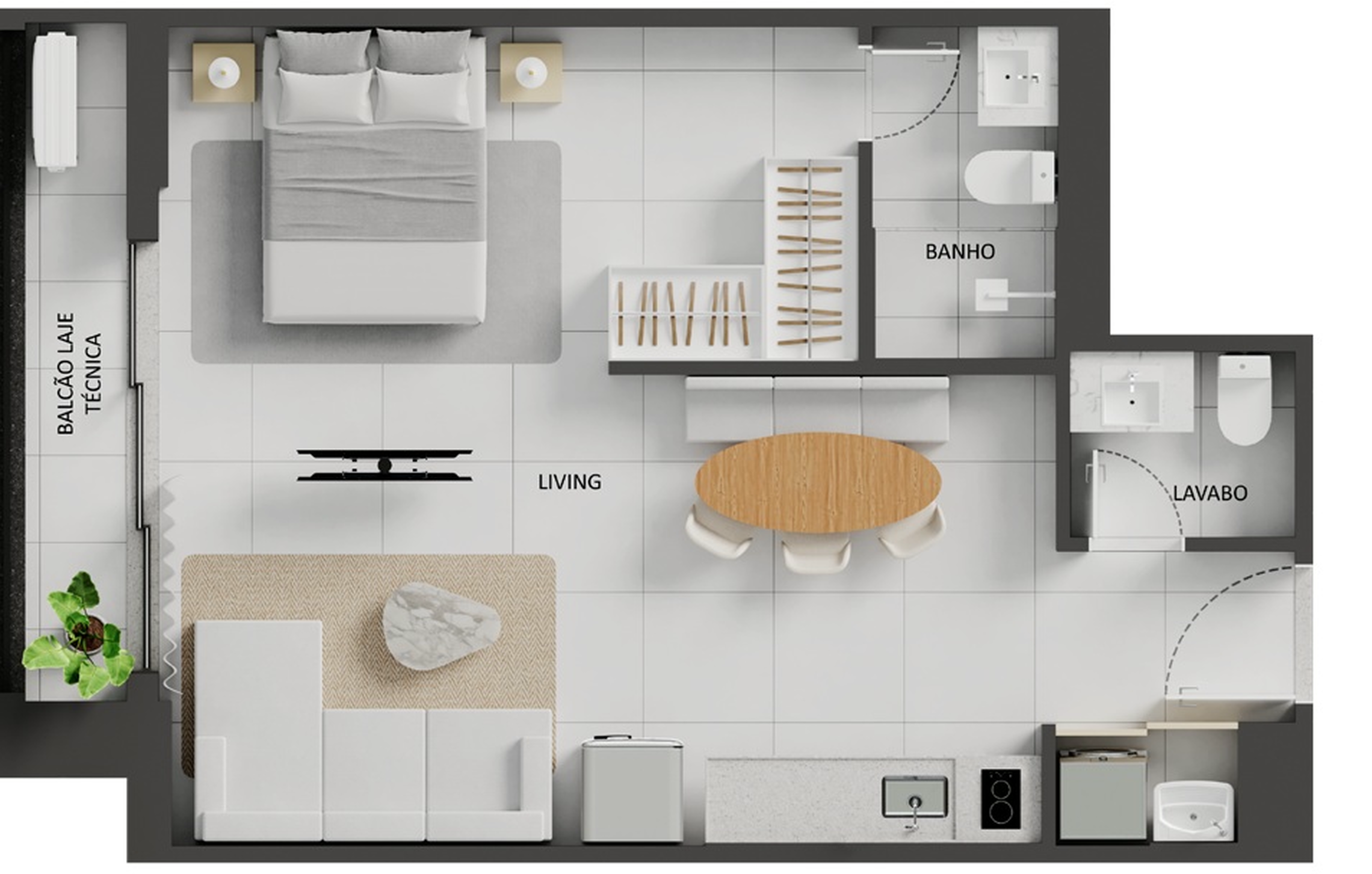 Planta 01 - 1 dorm 48,96m² - studio