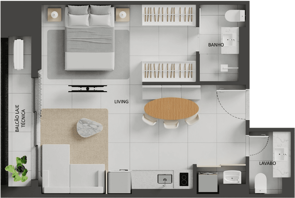 Planta 02 - 1 dorm 49,40m² - studio