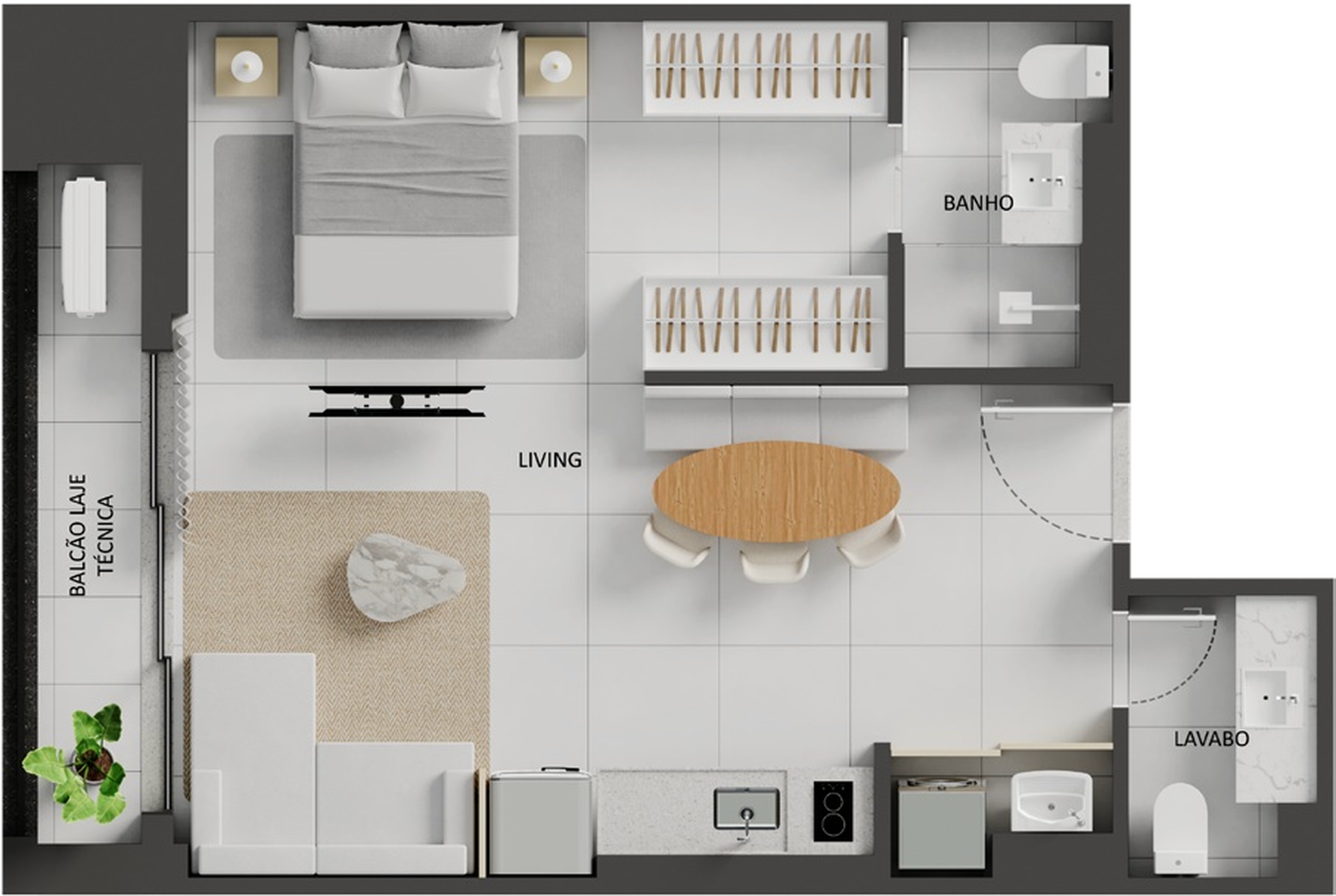 Planta 02 - 1 dorm 49,40m² - studio