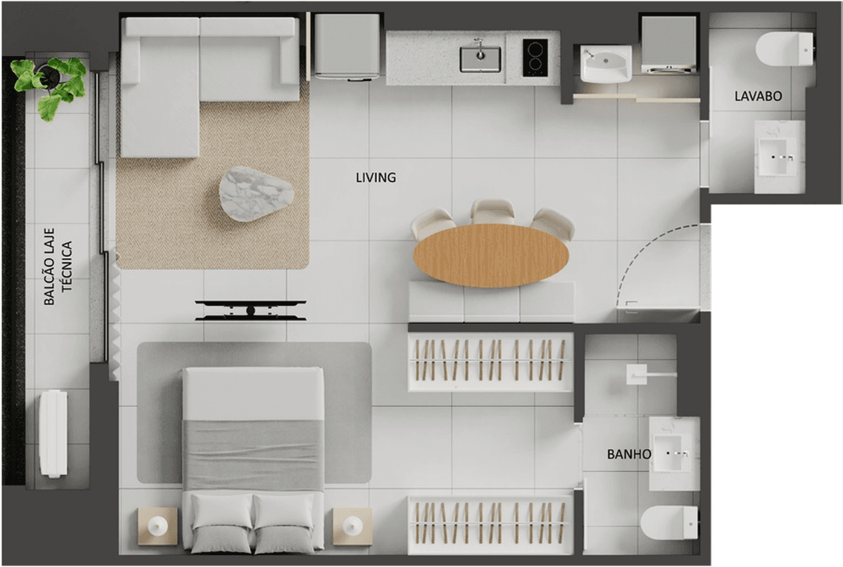 Planta 03 - 1 dorm 49,48m² - studio