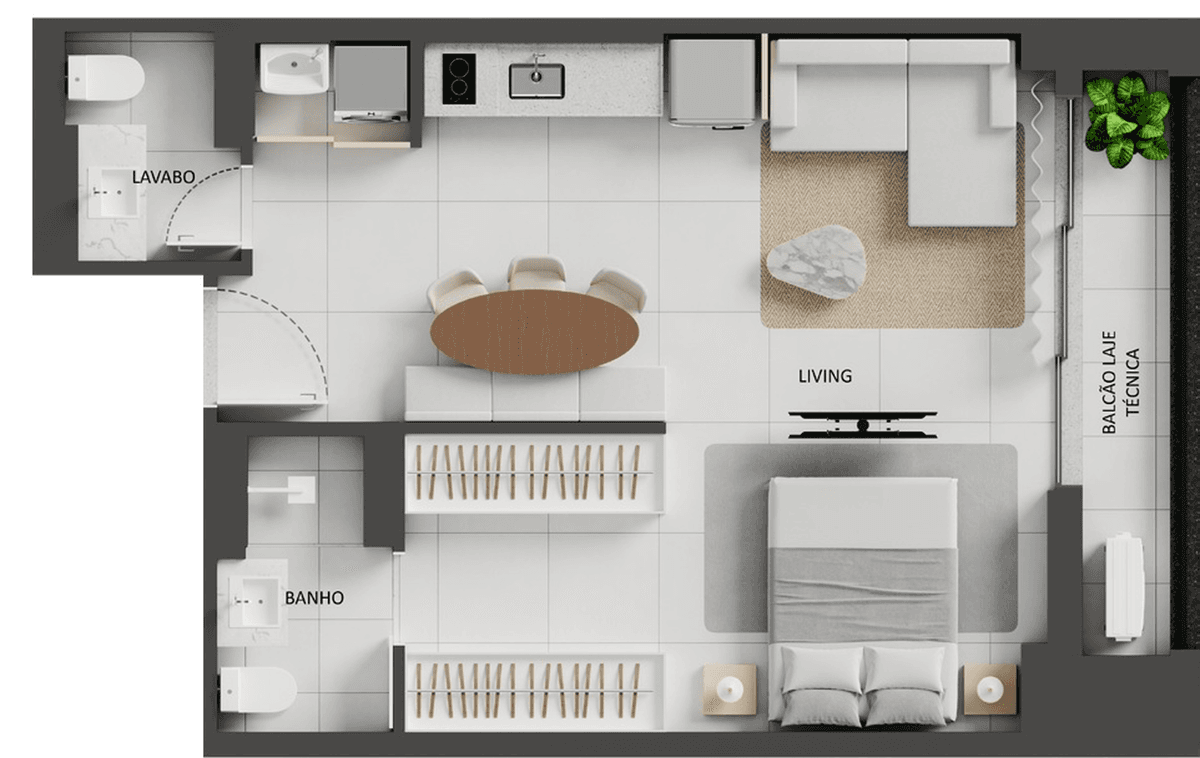 Planta 05 - 1 dorm 50,88m² - studio
