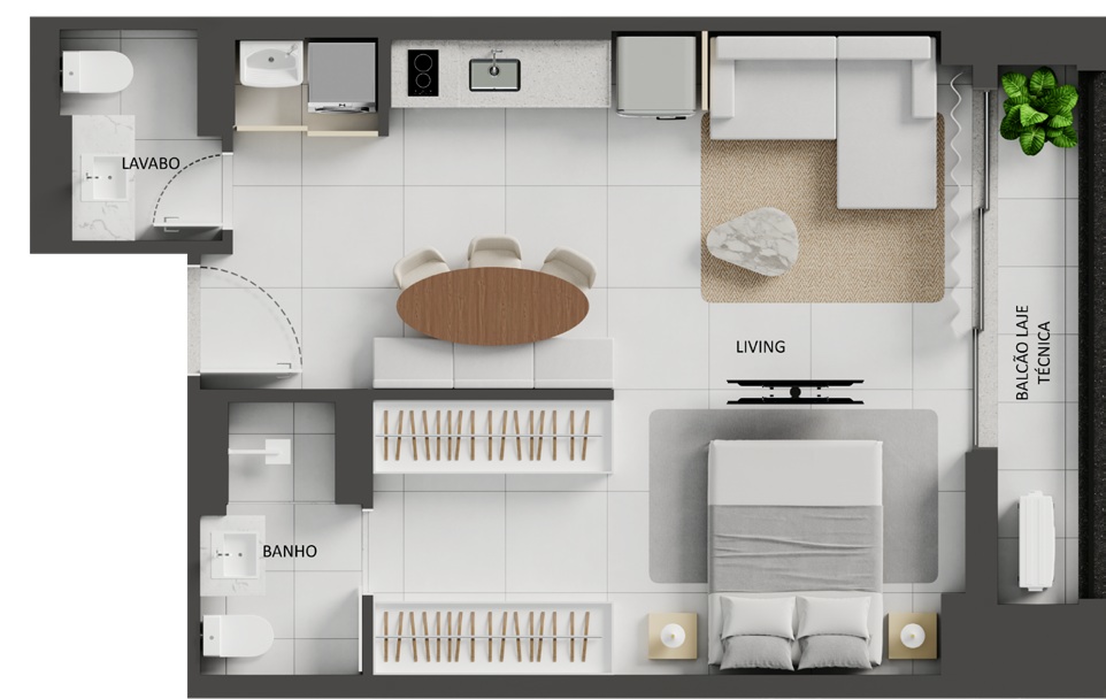 Planta 05 - 1 dorm 50,88m² - studio