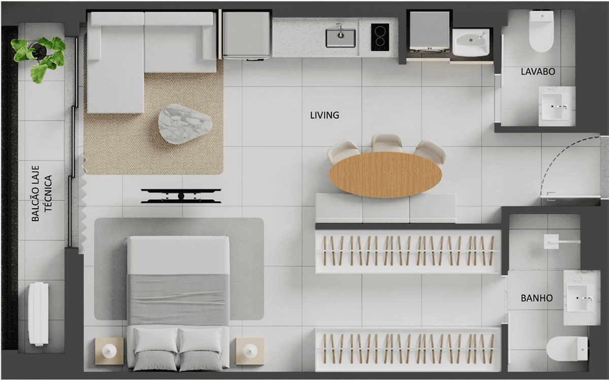 Planta 06 - 1 dorm 50,91m² - studio