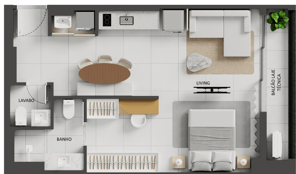 Planta 07 - 1 dorm 52,41m² - studio