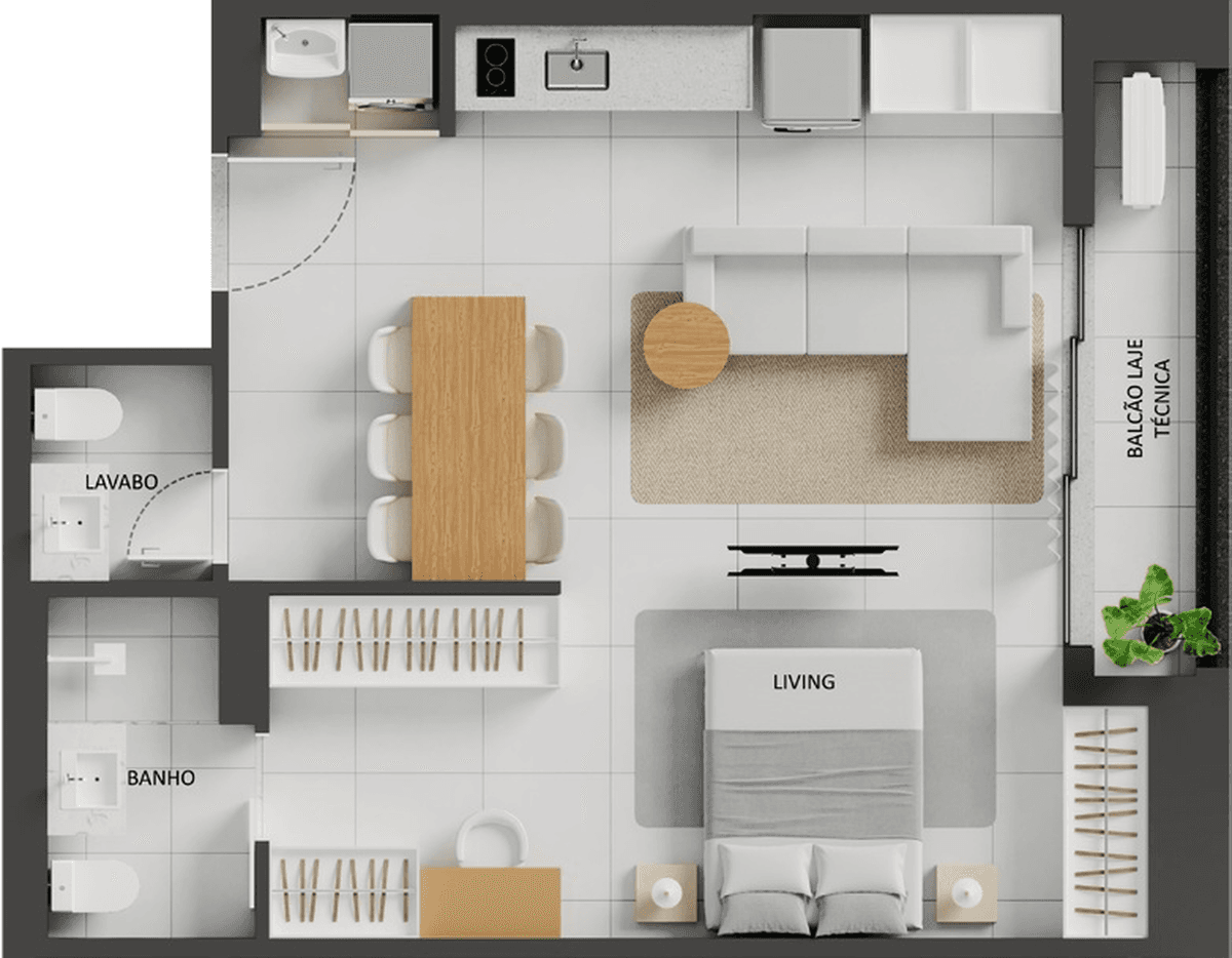 Planta 08 - 1 dorm 54,07m² - studio