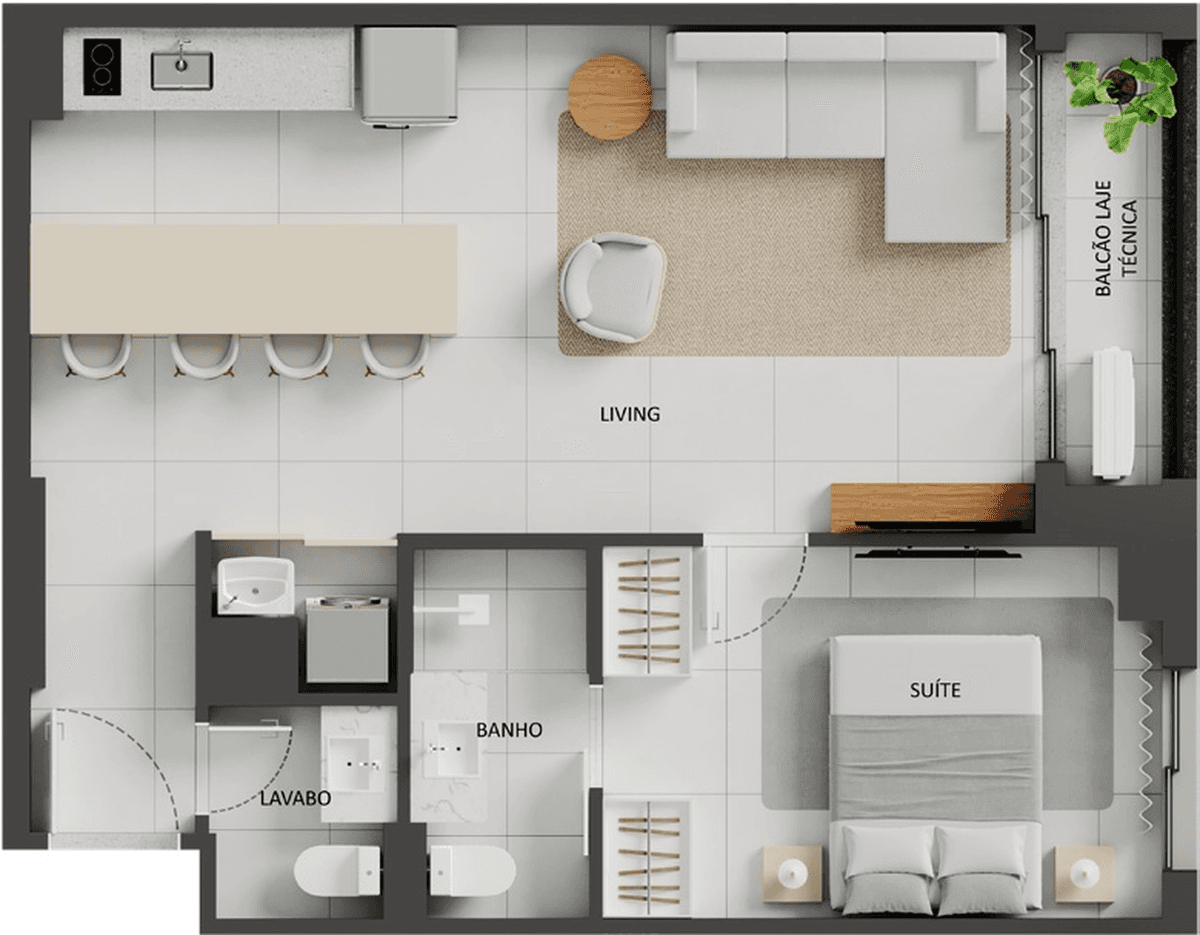 Planta 09 - 1 dorm 56,72m²