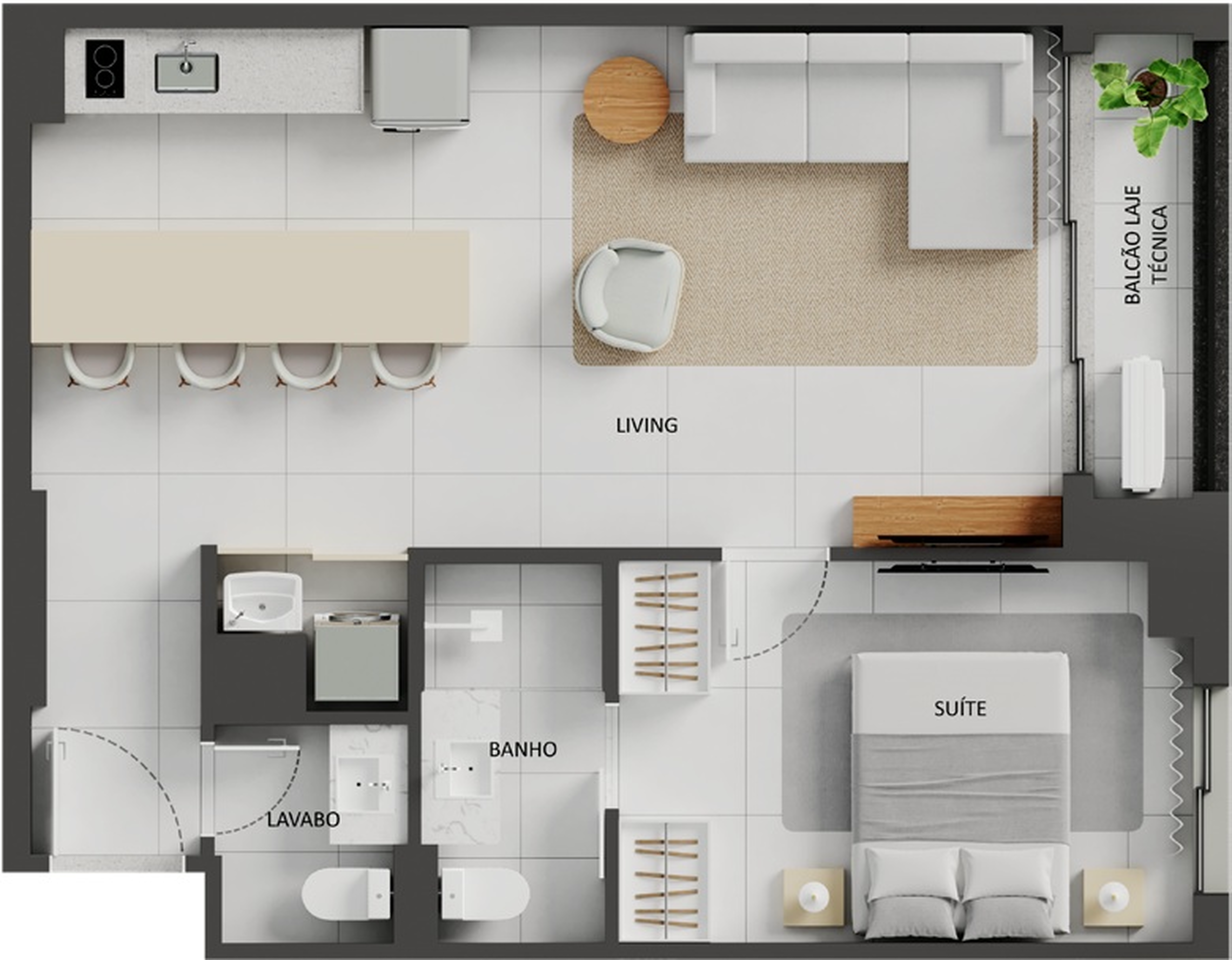 Planta 09 - 1 dorm 56,72m²