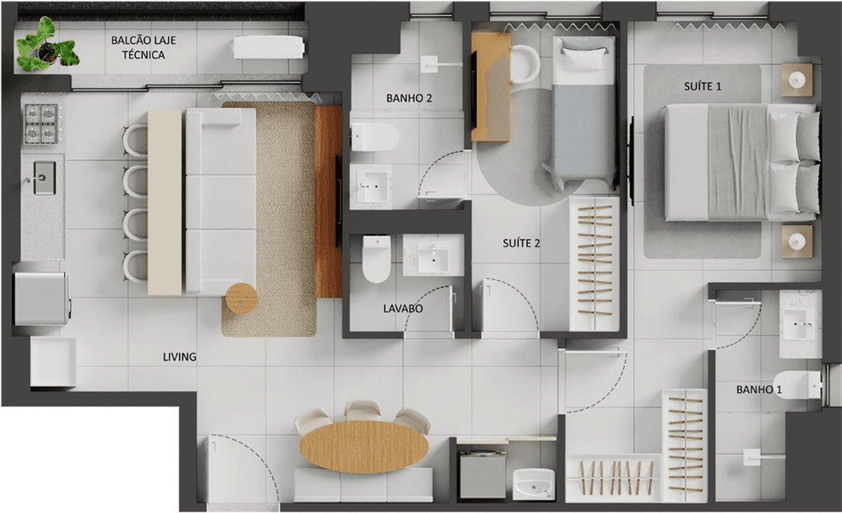 Planta 11 - 2 dorm 69,64m²