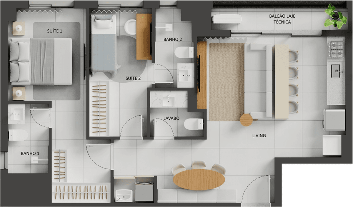 Planta 13 - 2 dorm 73,02m²